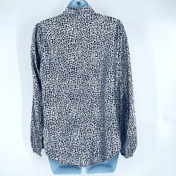 MICHAEL KORS Silver Metallic Animal Print Long Sleeve V-Neck Blouse XS - Picture 5 of 12